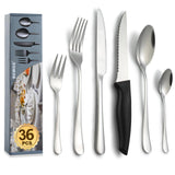 1 x RAW Customer Returns BEWOS cutlery set for 6 people, 36-piece cutlery set with steak knives, cutlery set including knife, fork, spoon, cutlery stainless steel mirror polished, dishwasher safe - RRP €30.24