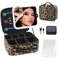 1 x RAW Customer Returns JADAZROR Makeup Bag with Mirror and Light, Travel Makeup Bag with 3 Color LED Lighted Makeup Organizer, Portable Makeup Case with Adjustable Dividers, Cosmetic Bag, Gift - RRP €41.53