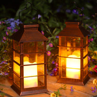 1 x RAW Customer Returns Pack of 2 solar lanterns for outdoors, Ulmisfee solar garden light with LED candle, IP44 waterproof decorative solar lamp for outdoors, hanging solar light for garden, terrace, porch, yard, Christmas warm white  - RRP €38.2