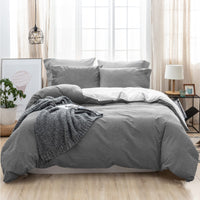 1 x RAW Customer Returns MILDLY bed linen 155x220 cotton, bed linen sets smoke grey 2 pieces with zipper Similar texture to stone washed linen and contains 1 duvet cover and 1 pillowcase 80x80 - RRP €43.36