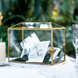 1 x RAW Customer Returns NCYP 32cm Large Geometric Glass Card Box Terrarium with Slot and Heart Lock Base Gold Handmade Brass Wedding Reception Wishwell Keepsake Centerpiece Glass Box and Lock Only  - RRP €58.67