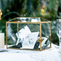 1 x RAW Customer Returns NCYP 26cm Large Geometric Glass Card Box Terrarium with Slot and Heart Lock Base Gold Handmade Brass for Wedding Reception Wishwell Keepsake Centerpiece Glass Box and Lock Only - RRP €52.12