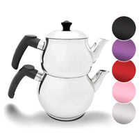 1 x RAW Customer Returns Turkish Tea Kettle Teapot Caydanlik Demlik Induction Suitable Kettle Black Model 2  - RRP €33.23