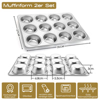 1 x RAW Customer Returns Joyfair muffin tin set of 2, stainless steel muffin tray for 12 muffins, muffin baking tins 35 x 27cm, muffin baking tin for cupcakes, brownies, pudding, cakes, non-toxic and healthy, oven and dishwasher safe - RRP €30.24