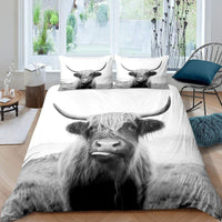 1 x RAW Customer Returns Highland Cow Comforter Cover 135X200 Farmhouse Animal Milk Bedding Set Funny Cute Cow Duvet Cover Wildlife Animal Duvet Cover Grey White Bedding Set Room Decor - RRP €30.24