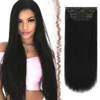 1 x RAW Customer Returns FESHFEN Clip-in extensions, 4 pieces hair extensions with clips, synthetic straight hair extension, black long hair extensions, clip-in hairpiece for women, 50 cm - RRP €24.41