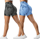 1 x RAW Customer Returns ZAAYO 2 Pack Sport Shorts Women Butt Scrunch Short Sports Pants Running Pants High Waist Shorts Butt Lift Booty Seamless Fitness Tie Dye Gym Shorts Black Grey-Light Blue Small - RRP €39.99