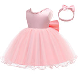 1 x RAW Customer Returns LZH Baby Girls Ruffle Lace Backless with Headwear, Bowknot Flower Dresses Pageant Party Wedding Pink - RRP €28.99