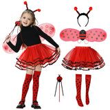 1 x RAW Customer Returns Ulikey Ladybug costume children, 5-piece ladybug costume children with wings, tulle skirt, socks, magic wand and tiara, cosplay Ladybug costume, fairy skirt ballet dresses for carnival cosplay fancy dress - RRP €24.19