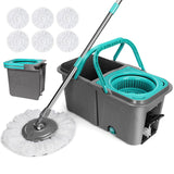 3 x RAW Customer Returns Myiosus Rotating Mop with Bucket, Rotomop with Pedal and 134cm Stainless Steel Handle, Wringing Mop System, 6 Washable Microfibre Cloths - RRP €147.54