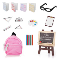 1 x RAW Customer Returns Cobee 22 PCS Miniature Doll School Supplies, 1 12 Dollhouse Mini School Set Doll Miniature Book Backpack Blackboard Clipboard Rulers Chalk Playset Dollhouse School Accessories, Dollhouse Decoration, Polyester - RRP €8.56