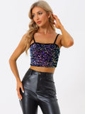 1 x RAW Customer Returns Allegra K Women s Sequin Top Sleeveless Tank Top Spaghetti Straps Glitter Cami Party Crop Top Black Purple S - RRP €36.99