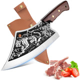 1 x RAW Customer Returns iPatio Japanese knife kitchen knife professional knife, original Japanese chef s knife in Damascus steel, chopping knife boning knife with leather sheath, kitchen knife outdoor knife for kitchen camping BBQ - RRP €33.26