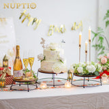 2 x Brand New Nuptio Sweets Wooden Display Stand 26cm Cake Pedestal Cake Holder Fruit Snacks Arrangements Round Cake Stand Gold Metal Frame for Baby Shower Birthday - RRP €45.6