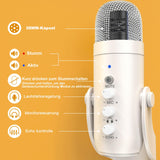 1 x RAW Customer Returns zealsound USB microphone, k66 pearl white condenser microphone for PC mobile phone, PS4 PS5, microphone PC USB C for gaming, podcast, recording, streaming, with mute gain echo, compatible with Mac, Windows - RRP €43.49