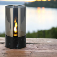 2 x RAW Customer Returns MIJOMA - Elegant LED candle in a glass, warm white, realistic flame, 6 18 timer, battery operated, stylish eye-catcher, authentic look feel 8 x H15 cm, black marble look base  - RRP €31.64