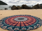 1 x RAW Customer Returns raajsee India Beach Towel Round Mandala Hippie Large Indian Round Cotton boho Round Yoga Mat Towel Meditation Tablecloth Round Hanging Blanket Picnic Rug 70 inch Blue Orange Mandala  - RRP €18.96