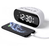 1 x RAW Customer Returns REACHER Digital alarm clock with weekday weekend 7 days, 0-100 dimmer, double alarm clock, 2 USB ports, LED display, 5 alarm tones, adjustable volume, for bedroom, bathroom clock and office - RRP €21.98