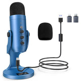 1 x RAW Customer Returns zealsound USB microphone, microphone mobile phone PC, condenser microphone with adapter for smartphone, laptop, PS4 PS5, with echo mute, for recording, ASRM, streaming, podcast, gaming, plug play, k66 blue - RRP €40.36