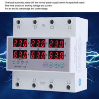 1 x RAW Customer Returns Three Phase DIN Rail Voltmeter, AC 390 500V Three Phase DIN Rail Voltmeter Ammeter Automatic Surge Overcurrent Protection Multi Tester, Multi Tester 63A  - RRP €33.56