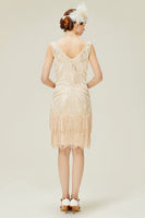 1 x RAW Customer Returns BABEYOND Gatsby Dress Women 1920s Dress 1920s Flapper Dress 1920s Evening Dress Sequin Embellished Fringed Gatsby Dress Sleeveless Beige 1, S  - RRP €51.05