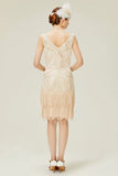 1 x RAW Customer Returns BABEYOND Gatsby Dress Women 1920s Dress 1920s Flapper Dress 1920s Evening Dress Sequin Embellished Fringed Gatsby Dress Sleeveless Beige 1, S  - RRP €51.05