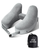 1 x RAW Customer Returns JefDiee Travel Pillow Neck Pillow Inflatable Neck Pillow for Airplane Adult Neck Pillow - Fast Inflatable Pillow with Headrest, Hat, Luxury Bag, Gray - RRP €25.99