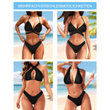 1 x RAW Customer Returns RXRXCOCO Sexy Brazilian Bikini Women Set Triangle String Top Bikini Set Thong Swimwear Black Size S - RRP €29.99