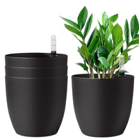 1 x RAW Customer Returns T4U 22cm Self-Watering Flower Pot with Water Indicator Black Set of 4, Self-Watering Water Storage Planter for Indoor and Outdoor Use - RRP €44.99