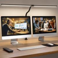 1 x RAW Customer Returns APMIEK Double Head Desk Lamp LED Dimmable, 24W 100 Lighting Modes, Clampable Daylight Lamp Desk Lamp, Gooseneck Office Table Lamp Eye Protection Workplace Lamp, Black - RRP €59.99