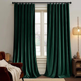 1 x Brand New TOPICK Curtain Opaque Velvet Curtains Christmas with Drawstring Blackout Curtain Thermal Curtain Blackout Curtains For Living Room Bedroom 2 Pieces 130Wx175H cm Dark Green - RRP €67.99