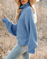 1 x RAW Customer Returns Saodimallsu women s sweater oversized turtleneck knitted sweater batwing long sleeve loose chunky knit sweater blue L - RRP €40.33