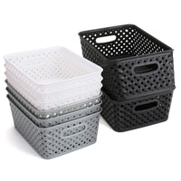 1 x RAW Customer Returns Bekith 9 pieces storage box plastic baskets plastic household basket basket braided storage basket for bathroom kitchen children s room 25 x 19.5 x 10 cm black grey white  - RRP €26.99