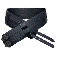 1 x RAW Customer Returns HiiFeuer Wide Viking Belt, Medieval Fax Leather Armor Knight Belt, LARP Halloween Costume Black  - RRP €46.09