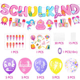 4 x Brand New Elidepe school enrollment girl, school enrollment decoration, mermaid school start decoration girl set, cake decoration school enrollment SCHOOL CHILD banner candy cone garland school child latex balloons pieces of paper - RRP €29.04