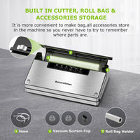 1 x RAW Customer Returns Bonsenkitchen vacuum sealer, powerful vacuum sealer with 5 modes, 8 L min, Globefish technology for continuous work at high speed, fast vacuum, roll storage with cutter, 125W - RRP €59.49