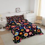 1 x RAW Customer Returns Floral Bedding 135 x 200 Rainbow Peace Sign Comforter Set for Girls Adults Women 60s 70s Groovy Vintage Garden Botanical Duvet Cover Halloween Decor Disco Hippie Indie Room Decor - RRP €47.55