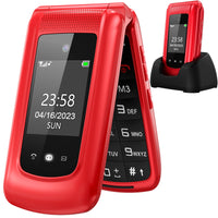 1 x RAW Customer Returns uleway senior mobile phone folding mobile phone without contract, GSM  button mobile phone SOS emergency call function, flashlight, FM radio, 2.4 inch dual display simple mobile phone  red with charging station , o2 - RRP €42.88