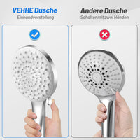 15 x Brand New VEHHE shower head, 6 jet types shower head for higher water pressure, one-hand setting hand shower, rain shower head large with anti-jam silicone nozzle, chrome - RRP €297.9