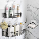 13 x Brand New Shackcom Shower Shelf No Drilling Set of 3 Shower Storage Shelf Bathroom Shelf Soap Holder Self-Adhesive Shower Shower Organizer Holder with Hooks Wall Storage Black - RRP €249.6