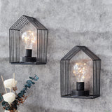 1 x RAW Customer Returns NEWIMAGE Pack of 2 Decorative Battery Wall Lights 18 cm High Vintage Table Lamp Metal Cage Wall Mounted Lamp with 6 Hour Timer for Party Events Wedding Indoor Outdoor Black  - RRP €31.58