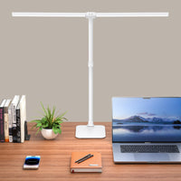 1 x RAW Customer Returns Kaulsoue Dimmable LED Desk Lamp Double Head with Base 24W 80cm 1500 Lumen Eye Care 5 Colors 5 Brightness Desk Lamp with Table Top Work Home Office White - RRP €59.99