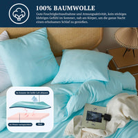 1 x RAW Customer Returns MR HM bed linen 200x200 3-piece cotton - bed linen set made of 100 cotton 200 x 200 x 1 plus two pillowcases 80 x 80 with zipper, soft and comfortable bed linen, turquoise - RRP €41.92