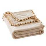 1 x RAW Customer Returns MIULEE Cuddly Blanket Fleece Blanket Flannel Blanket with Pompoms Plain Living Blankets Couch Blanket Fluffy Throw Microfiber Bedspread Sofa Blanket, 220x240cm, Beige - RRP €50.49