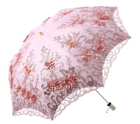 1 x RAW Customer Returns LCY, Ladies Lace Parasol Coofit Bridal Umbrella Folding Umbrella Pink Rose - RRP €30.24