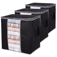 1 x RAW Customer Returns Lifewit 3 Pack 90L Storage Bag for Duvets, Foldable Storage Box with Lid Closet Wardrobe Organizer Moving Boxes Underbed Storage for Clothes, Black - RRP €20.98