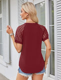 1 x RAW Customer Returns Beluring Women s Summer Short Sleeve V-Neck Lace Sleeve T-Shirt Solid Color Bright Red M - RRP €26.99