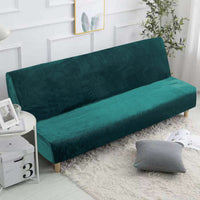 1 x RAW Customer Returns Jaotto Sofa Cover Without Armrests 2 3 Seater, Sofa Throws Armless Sofa Bed Cover Jacqaurd Stretch Waterproof Washable, Sofa Throw Sofa Cover for Clic Clac Folding Couch without Armrests, Velvet Dark Green - RRP €34.99