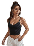 1 x RAW Customer Returns GORGLITTER Women s Crop Cami Top Crop Camisole Tops with Lace Trim Cropped Top Spaghetti Straps Bralettes Black L - RRP €12.13