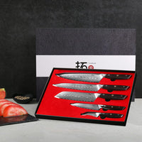 1 x RAW Customer Returns TURWHO kitchen knife set of 5, high-quality professional sharp Japanese chef s knife VG10 Damascus steel chef s knife Santoku knife bread knife all-purpose knife fruit knife ergonomic handle made of ebony - RRP €130.08